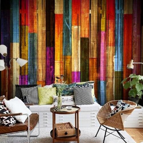 Drop Shipping Wallpaper 3d Custom Beautiful Color Wood Grain Stripes Splicing TV Backdrop Mural Bedroom Studio Wallpaper