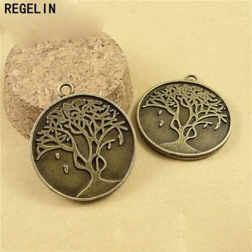 REGELIN Antique Bronze inner 30mm Round Life Tree 10pcs/lot Cameo Cabochon Base Settings Charms Jewelry Accessories