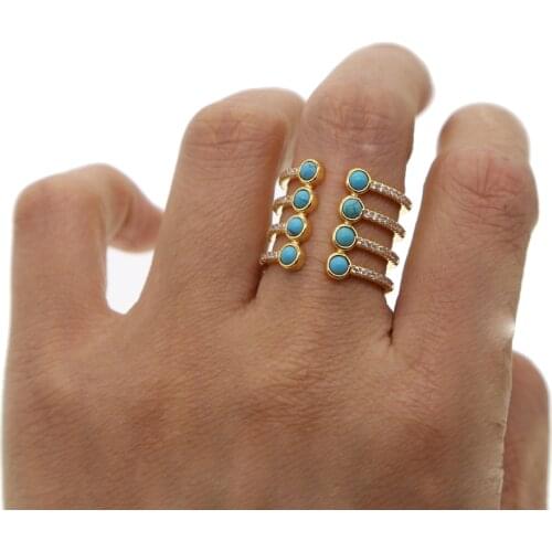 Luxury Top quality Female Rings For Women Blue Turquoises Cz Stone Crystal Gold Filled Womens Wedding Engagement Jewelry Gift