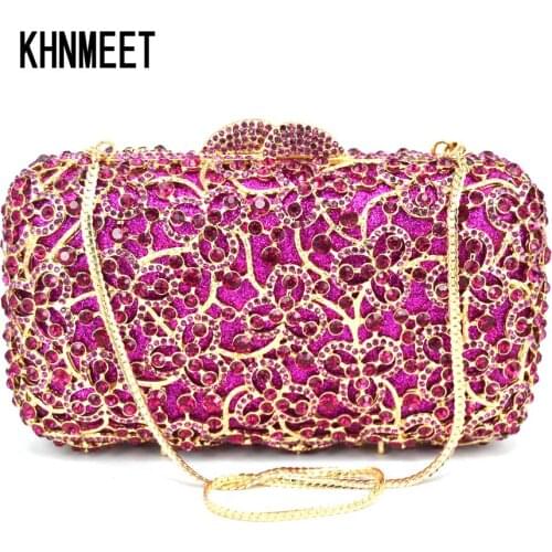 Luxury Fashion Crystal Fuschia Evening Bag Women Wedding Party Purse Bridal Clutch Bag Female Prom Bag SC575