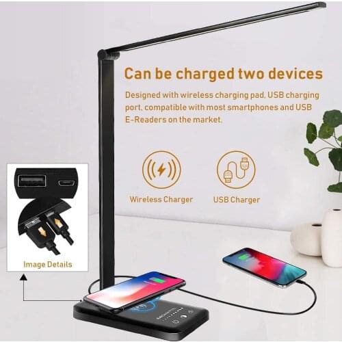 LED Desk Lamp with Wireless Charger, USB Charging Port, 5 Lighting Modes,5 Brightness Levels, Sensitive Control