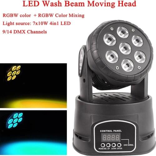 LED Mini Wash 7x10W RGBW 4IN1 Moving Head Light Wash Moving Head DJ Light DMX512 LED Christmas Sound Active Party Stage Lights