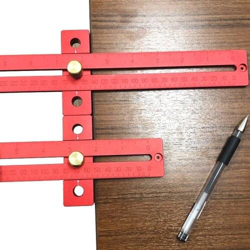 Aluminum Alloy 170/270/370mm Scale Measure Scribing Ruler Woodworking T-type Hole Ruler Marking Tool