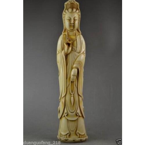 Elaborate Old Handwork Artificial Ox Bone Resin Efficacy & Exorcism Kwan-Yin Statue high 11.7 Inch