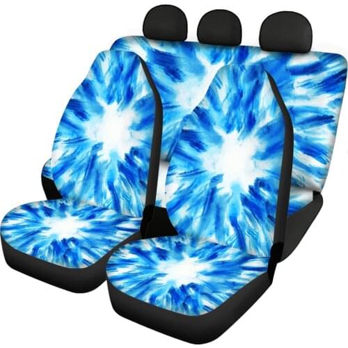 HUGSIDEA Most Car Universal Front and Rear Seat Cover Full Set Soft Women Children Cushion Pads Blue Tie Dye Print Dustproof