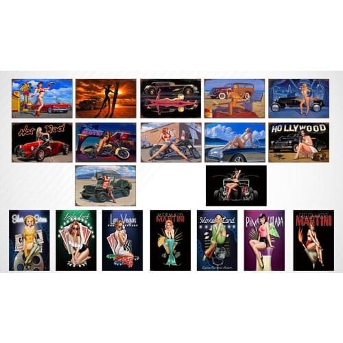 Vintage Sexy Beauty Girl &Cards Metal Plaque Tin Sign Bathroom Wall Sign Decor Retro Man Cave Beach Decorative Metal Plate