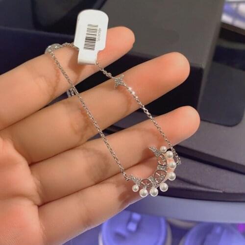 UMGODLY High Quality Fahsion Bracelet Silver Color White Pearl Moon Star Paved Cubic Zirconia Sliding Bracelets Women Jewelry