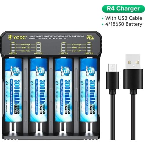 YCDC 2/4 Slots EU/US USB Battery Charger 18650 Lithium Li Ion Batteries 18650 Rechargeable Battery 3.7V 3000 Mah Max 20A 18650