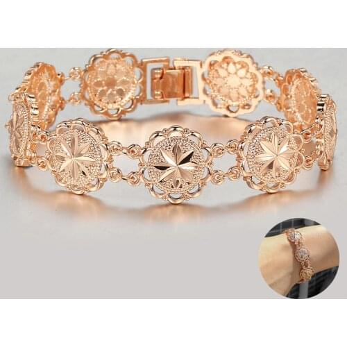 Womens Bracelet Bangle 585 Rose Gold For Women Girls Flower Patterned Chain Big Wristband 16mm Jewelry Gifts LCB63