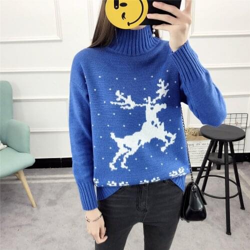 Sweater 2021 Casual New Fashion Round Neck Deer Print Loose Thick long-sleeve Europes Wind Women Sweter Sweaters Vestidos LXJ661