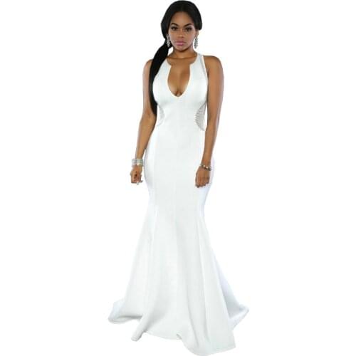 Back Zip And Mesh Stitching Black White Women Elegant Long Party Dresses Evening Women Maxi Dress Dance Sexy Mermaid Dress S2372