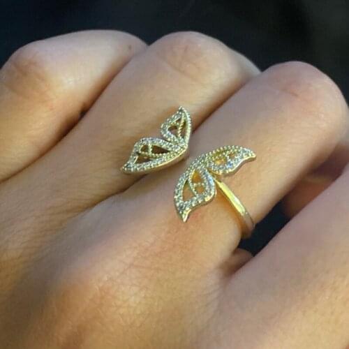 Hollow Butterfly Ring for Women Zircon Butterfly Adjustable Open Design Pave Ring Wedding Accessories Jewelry Gift Bijoux Femme