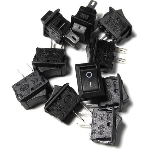 10pcs/lot) 10*15MM Small Black Rocker Switch KCD1-11 117S 250VAC/3A 6A 125V AC Two-foot 2P Switches