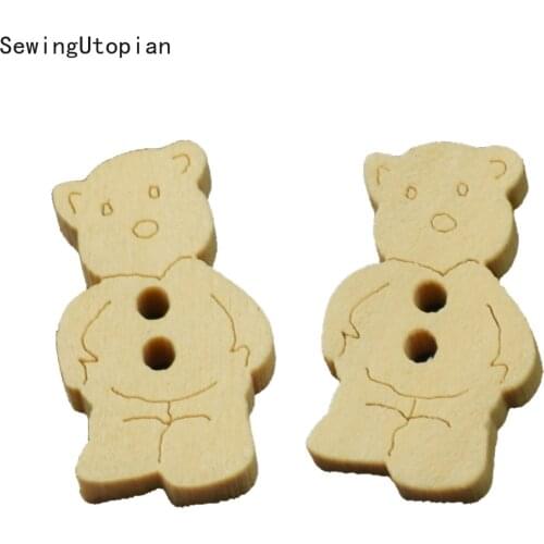 100PCS 2 Holes Bear Shape Wood Sewing Buttons for Kids Clothes Scrapbooking Decorative Crafts Botones Needlework DIY Accessories