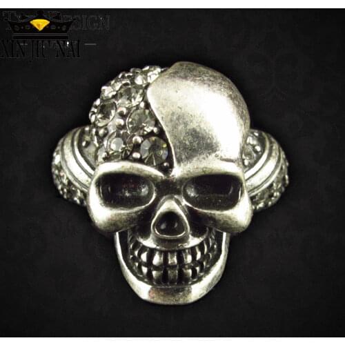 2 Colors Punk / Gothic 925 anillos Silver Titan Skull black CZ Stone rose gold Eyes Mens Biker rose gold Ring Halloween jewelry