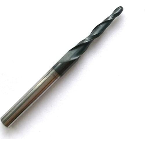 Free shipping -2pcs HRC55 R1.0*D4*20.5*50L*2F Tungsten solid carbide Coated Taper Ball Nose End Mills taper and cone endmills