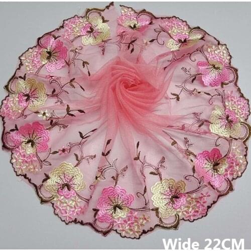 22CM Wide Elegant Pink Red Soft Mesh Venise Embroidered Lace Fabric Apparel DIY Dress Guipure Fringe Ribbon Sewing Accessories