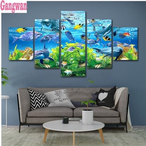 5 Pcs Dolphin sea turtle 5D DIY full drills diamond painting mosaic diamond rhinestone embroidery cross stitch sea landscape art