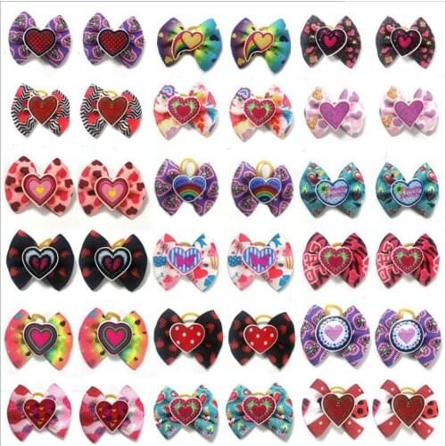 50pic/set Pet Valentines Day Head Flower Teddy Yorkshire Love Bow Band Head Flower Accessories Color Random Send