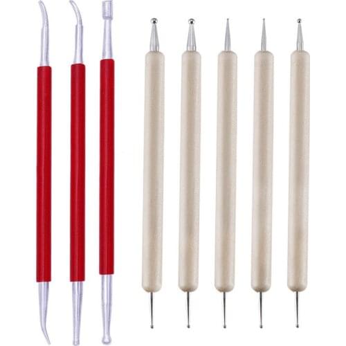 8PCS Leather Craft Tool Modeling Point Stylus Modelling Carving Tool Spoon Balls Embossing Carving Blade Press Tool