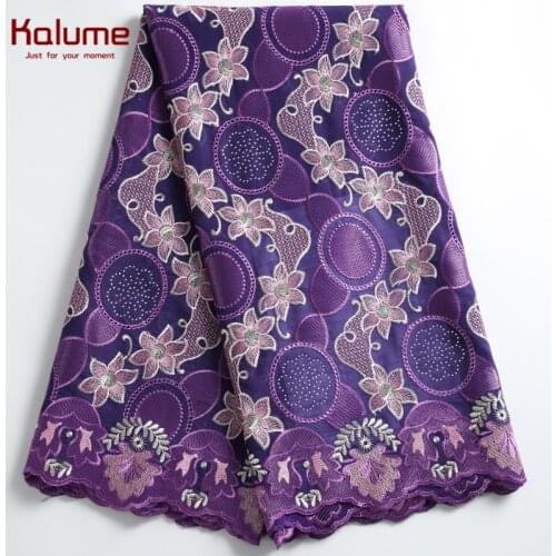 Kalume African Lace Fabric Purple Swiss Cotton Lace Fabric With Stones Nigerian Swiss Voile Lace In Switzerland For Dress F2272