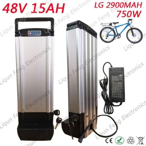 Electric Bike Battery 750W 48V 15AH Lithium Battery pack use LG 2900MAH cell Rear Rack Battery with BMS 54.6V 2A Charger