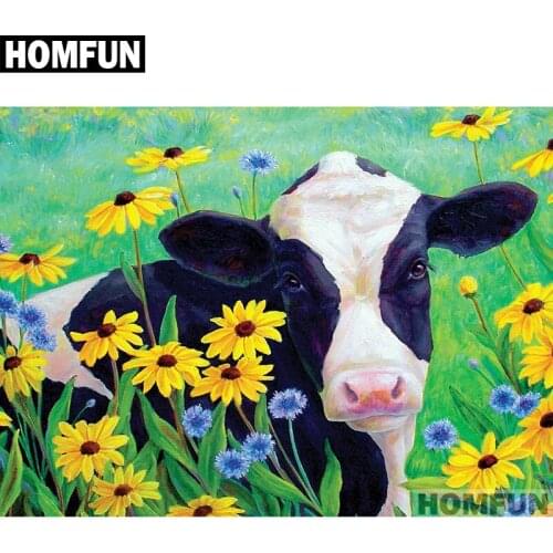 HOMFUN Full Square/Round Drill 5D DIY Diamond Painting "Cow & Flowers" Embroidery Cross Stitch 5D Home Decor Gift A01244