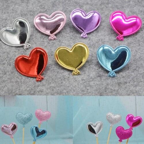 80pcs/lot 3.8*3.7cm Mixed Padded Shiny pu heart Shape Appliques For Kid DIY Patch And Baby Headwere Accessorie