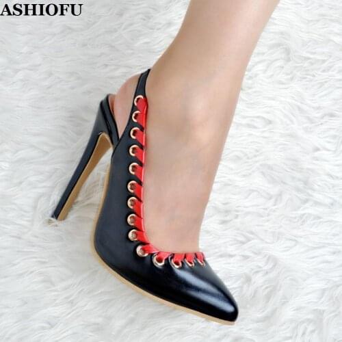 ASHIOFU Handmade Ladies High Heel Pumps Slingback Pointed-toe Office Dress Shoes Alissima Casual Evening Fashion Pumps Shoes