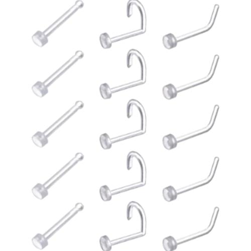 Free shippment 100pcs Flexible Acrylic NOSE RETAINERS HIDE PIERCING CLEAR NOSE RING STUD Body Piercing Jewelry 20G/18GX2MM Flat