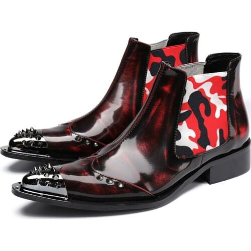 Shoes men winter patent genuine leather military work shoes steel toe cowboy ankle boots footwear plus size botas hombre 2019