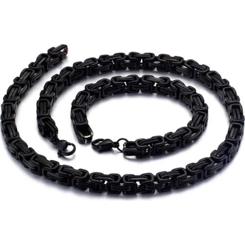 4/6/8mm Hip-hop Black Tone Stainless Steel Handmade Byzantine Link Chain Men/Women Necklace Or Bracelet Fashion Jewelry 7-40"