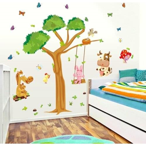 Student Kindergarten Children Room Rabbit Small Animals The Tree Swing Cartoon Background Decorative