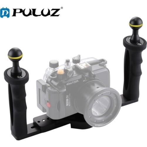PULUZ Dual Handle Aluminium Tray Stabilizer Rig for Underwater Camera Housing Case Diving Camera Tray Mount for GoPro Smartphone