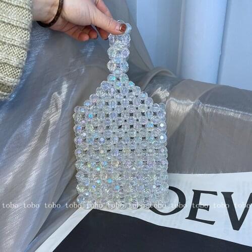 Designer Handbag Beading Solid Handle Bags Summer Acrylic Finished Transparent Bead Women Bags Vocation Handmade Handle Bag