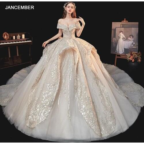 HLF45 Royal Wedding Dress Floral Appliques Champagne Elegant Luxury 2021 Bridal Vestidos De Novia Baratos Con Envio