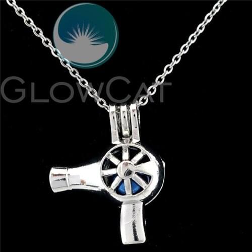 K912 Electric Hairdryer Beads Cage Perfume Diffuser Stone Pearl Cage Locket Necklace Pendants for Oyster