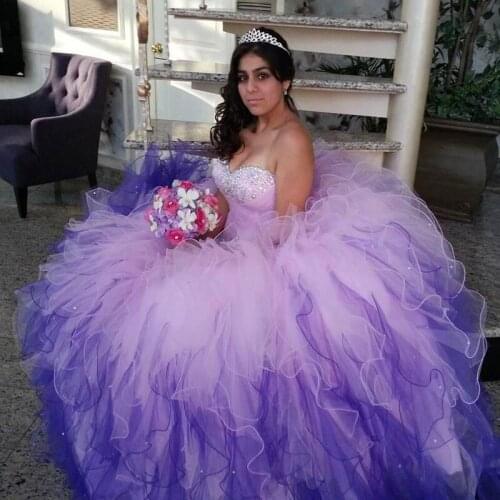 Classical Lilac Quinceanera Dresses Elegant Beaded Prom Dresses Ball Gown Sweetheart Tulle Vestidos De C óCtel Formal Dress