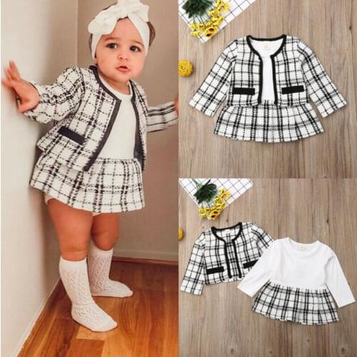 2Pcs Autumn Winter Party Kids Clothes For Baby Girl Fashion Pageant Plaid Coat Tutu Dress Outfits Suit Toddler Girl Clothing Set
