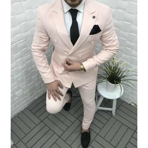 Costume Homme Double Breasted Groomsmen Peak Lapel Groom Tuxedos Men Suits Wedding Prom Best Man Blazer ( Jacket+Pants)