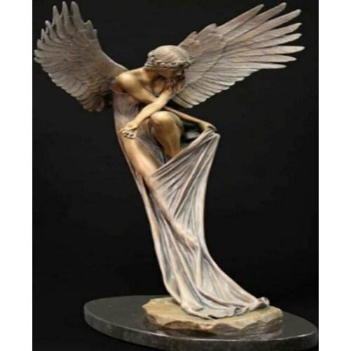 Flying Flower Angel Resin Sculpture Decoration 22.5*16*16cm Angel Redemption Wings Goddess Greek Mythology Art Ornament Bronze