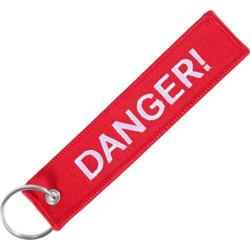 Fashion Danger Keychain Embroidery Key Chain for Motorcycles and Cars Key Tag Red Key Fobs Customized Keychains