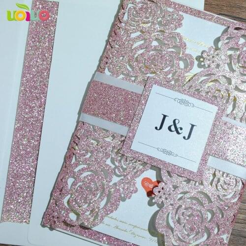Newest design wedding favor elegant rose wedding invitation card laser cut invitation cards(laser cut cards only)