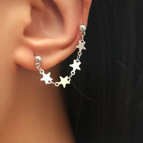 New Product Ins Simple Personality Star Ear Clip Cold Wind Metal One-Piece Chain Earrings Female Wholesale Gift