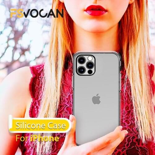 For iPhone 11 12 Solid Color Clear Case For iPhone Pro Max Plus X XR XS Max Ultra Thin Transparent Shockproof Silicone TPU Case