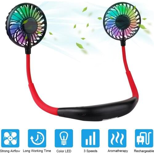 Hand Free Portable Wearable Hanging Neck Fan Rechargeable Mini USB Personal Fan 7LED Light for Home Office Travel Indoor Outdoor