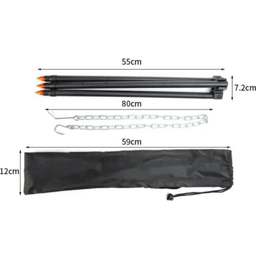 Portable Camping Tripod for Outdoor Campfire Cooking Grill Stove w/ Hanging Chain Storage Bag Cookware for Hiking Picnic Accs