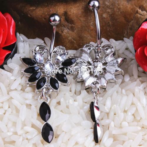 Sexy Belly Button Rings CZ Pink Purple Crystal Flower style 316l Steel belly Navel piercing Fashion Body Jewelry