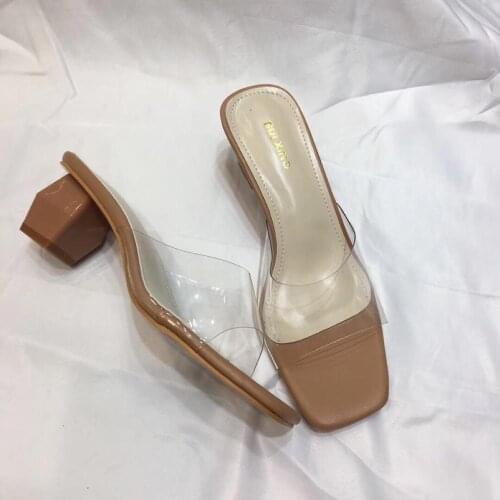 Thick high heels transparent slippers summer woman shoes brief solid slides korean casual flip flops femme trendy zapatos mujer