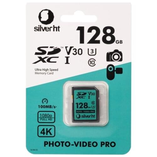 SilverHT SD card XC class 10 U3 128 GB read/write 100/V30